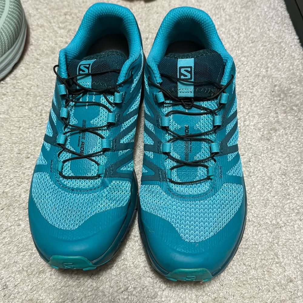 Salomon Sense Ride Womens Size 7.5 Turquoise Trail Running Sneaker Shoes 398477